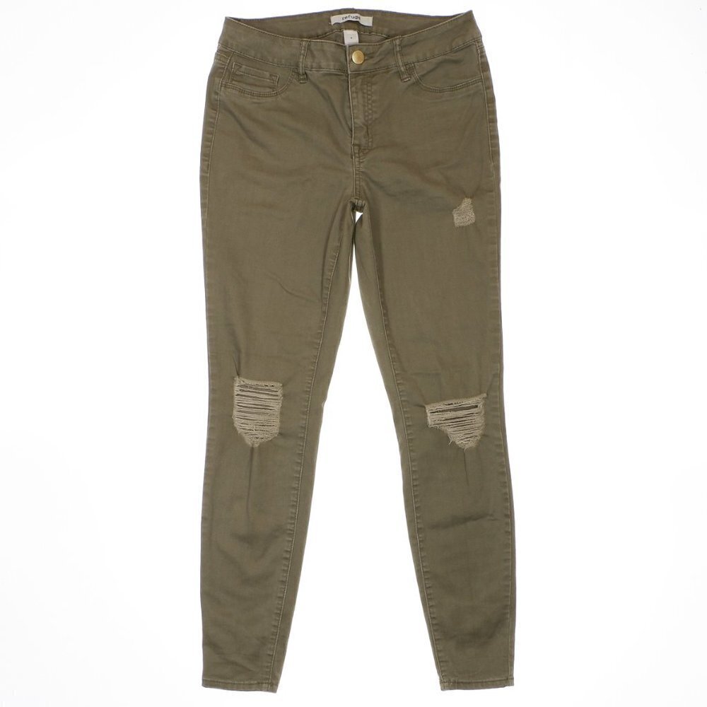 Refuge Jegging Pants Size 6 Womens Distressed Weathered Green Measures 28 x 27